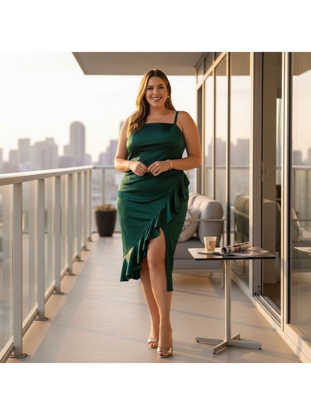 Emerald Sundae Women Dark Hunter Green Cocktail Party Open Leg Midi Dress Sz 14